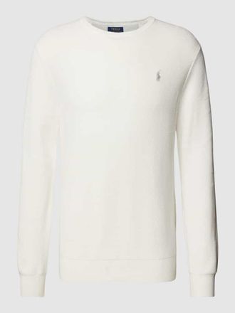 Polo Ralph Lauren Pullover mit Strukturmuster und Label-Stitching in Offwhite, Gr&ouml;&szlig;e XXL