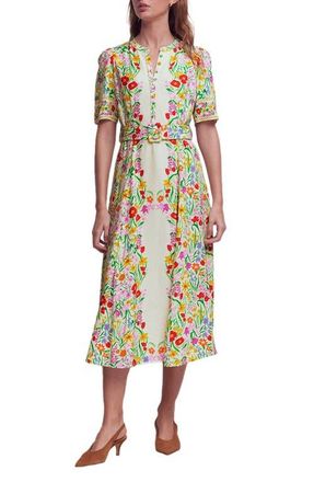Boden Kate Floral Puff Sleeve Belted Shirtdress in Ivory Garden Placement at Nordstrom, Size 8