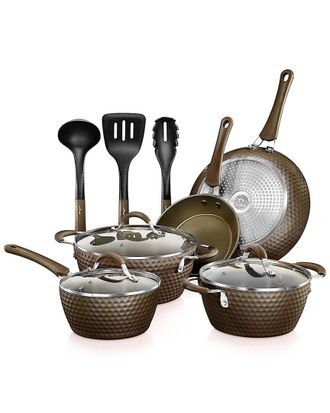 Nutrichef 11Pc Brown Diamond Nonstick Cookware Set