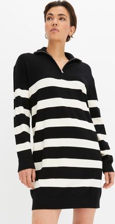 Bonprix Strickkleid BONPRIX, Damen, Gr. 32/34 (XS), N-Gr, schwarz (schwarz, elfenbein gestreift), Obermaterial: 70% Viskose, 30% Polyamid, gerade, Kleider Str