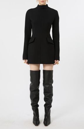 Sportmax Mock Neck Long Sleeve Minidress in Black at Nordstrom, Size 12