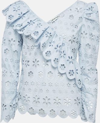 Self Portrait Blue Broderie Anglaise Frilled Top