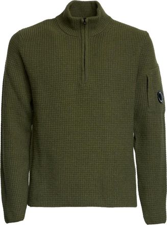 C.P. Company C.p. Company, Truien & Vesten, Heren, Groen, XL, Wol, Lamswollen Sweater met Halve Rits