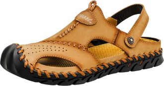 Generic Mens Leather Closed Slippers Sandals Summer Mules PU Leather Comfortable Slippers Shoes Closed Sandals Breathable Sandals Non-Slip Slippers Summer Sho