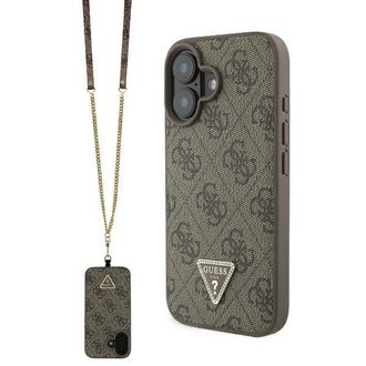 OEM Funda R&iacute;gida De Cuero Guess Guhcp16sp4tdscpw Para Iphone 16 De 6.1 En Color Marr&oacute;n/marr&oacute;n, Con Logo Met&aacute;lico Y Detalles De Strass