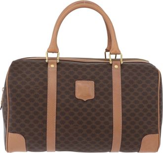 Celine Vintage Duffle Macadam Coated Canvas Brown Pvc Handbag (Pre-Owned)