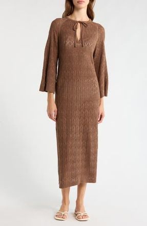 Elan Pointelle Cover-Up Midi Sweater Dress in Brown at Nordstrom Rack, Size Medium