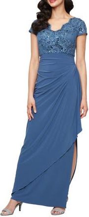 Alex Evenings Sequin Embroidered Ruched Gown in Vintage Blue at Nordstrom Rack, Size 14