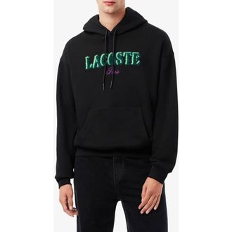 Lacoste Loose Fit Fuzzy Logo Cotton French Terry Hoodie in Black at Nordstrom, Size 3