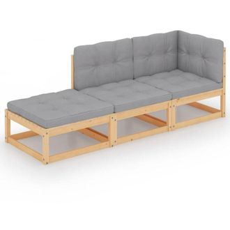 vidaXL 3 Pcs Garden Lounge Set Con Cojines De Pino Masivos