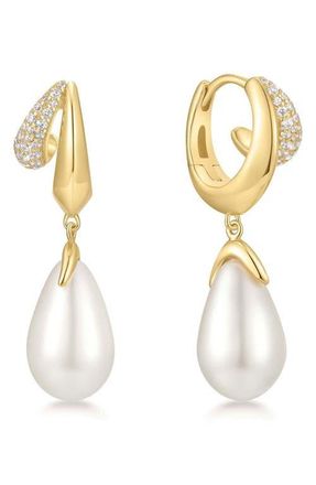 Ania Haie Sparkling Duet Faux Pearl Drop Earrings in Shiny Gold at Nordstrom