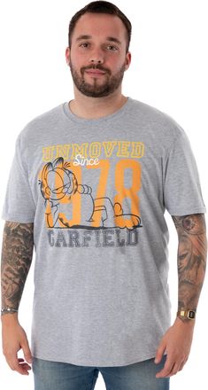 Garfield Mens T-Shirt in Grey | Unmoved Since 1978 Graphic Tee for Adults | Lightweight Grey Marl Short-Sleeve Top | Iconic Cartoon Retro Tshirt | 90s Nostalgi