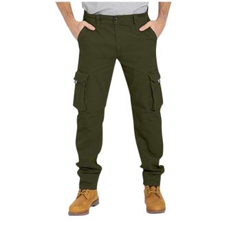 Generic Cargo Pants for Men Plain Button Classic Fit Cargo Trousers Multiple Pockets Outdoor Military Tactical Combat Trousers Autumn Winter Casual Work Pants