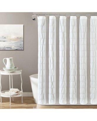 Lush D&eacute;cor Waffle Stripe Woven Cotton Blend Shower Curtain