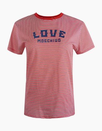 Love Moschino Womens Love Moschino Navy Logo Red And White Stripped T-Shirt - Size: 18/16