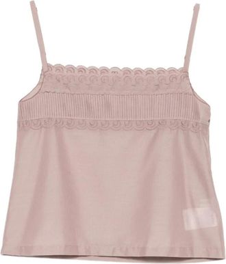 Low Classic Geborduurd Detail Top - Dames - Tops zonder mouwen - Roze - L - Katoen - Tops