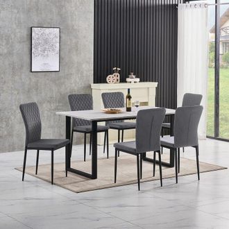 Ainpecca Ainpecca - Grey Dining Table and Chairs 6 Set Dining Room Chair Kitchen Home Office(table+6 Grey velvet chairs)
