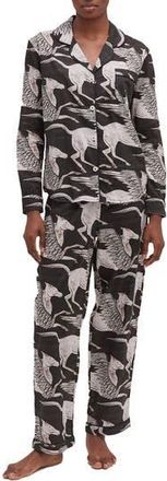 Desmond & Dempsey Long Sleeve Cotton Pajamas in Black/white at Nordstrom Rack, Size Medium