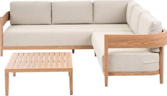 Beliani Modern 3 Piece Outdoor Corner Sofa with Coffee 5 Seater Table Beige Cushions Light Brown Sampieri