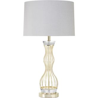 Premier Housewares Table Lamp Gold Finish Table Lamps With Grey Shade Desk Lamp For Office / Study Chic and Contemporary Adjustable Lighting 41 x 41 x 75 - Premier