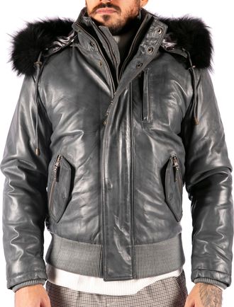 TruClothing Hooded Bomber Puffer Leather Jacket