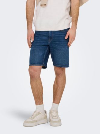 Only & Sons Shorts ONLY & SONS ONSWEFT BOX PIM DNM SHORTS VD, Herren, Gr. XXL, N-Gr, medium blau denim, Web, Obermaterial: 50% Baumwolle, 30% Polyester, 18% Visko