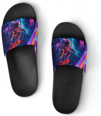Generic Astronaut on Skateboard Jellyfish Shower Shoes Slipper for Women Men Beach Slippers Quick Drying Non Slip Open-Toe Sandals