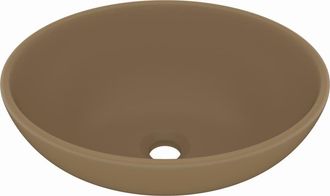 vidaXL Lavabo De Lujo Ovalado Cer&aacute;mica Crema Mate 40x33 Cm Vidaxl
