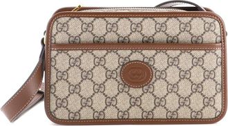 Gucci Brown Gg Coated Canvas Interlocking G Patch Camera Bag Mini (Authentic Pre-Loved)
