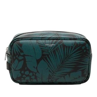 Saint Laurent Pre-owned Printed Leather Pouch - Dames - Pre-owned - Groen - Maat: ONE Size Leer