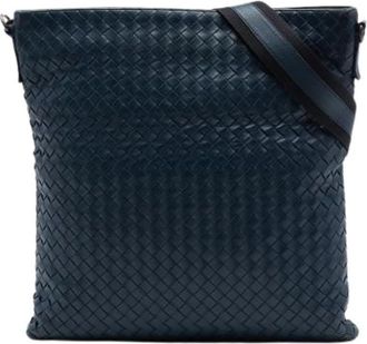 Bottega Veneta Pre-owned Woven Nappa Crossbody Bag - Dames - Vintage Schoudertas - Blauw - ONE Size - Leer - Vintage