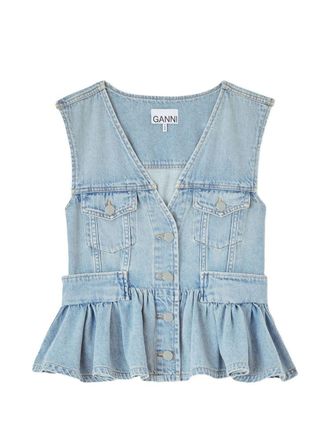 Ganni Top peplo in denim Ganni