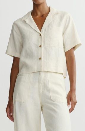DL1961 Hampton Boxy Linen Button-Up Shirt in Flax Linen at Nordstrom, Size X-Small