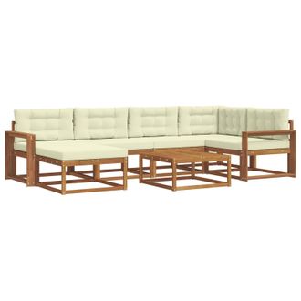 vidaXL Conjunto De Sof&aacute;s De Exterior Con Coj&iacute;n 7 Pcs Natural Y Crema Vidaxl