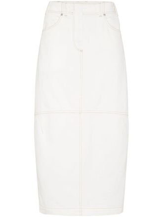 Brunello Cucinelli Gonna midi denim a vita alta - Bianco