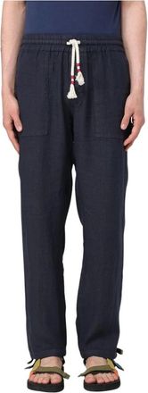 MC2 Saint Barth Relaxed Fit Linnen Broek met Trekkoord - Heren - Straight fit broeken - Blauw - 4XL - Linnen - Broeken