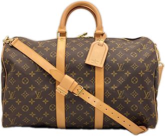 Louis Vuitton Beige Brown Coated Canvas Boston Bag (Pre-Owned)