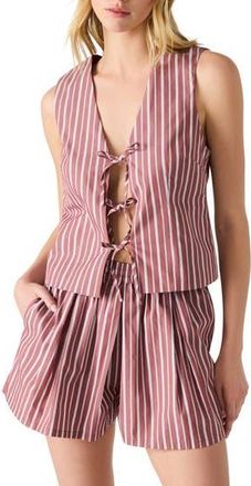 Steve Madden Aliza Stripe Tie Front Cotton Blend Top in Dusty Brick at Nordstrom Rack, Size X-Small