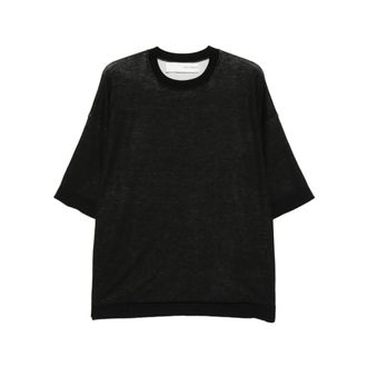 Isabel Benenato T-Shirts, male, Black, Size: S Short Sleeve Crew Neck Sweater