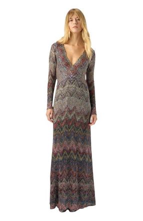 Missoni Long Dress With V-neck And Zigzag Pattern in Multicoloured at Nordstrom, Size 42 It
