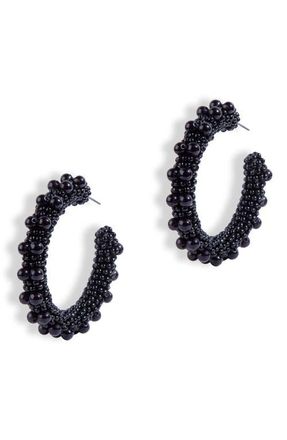 Deepa Gurnani Vidya Beaded Hoop Earrings in Black at Nordstrom