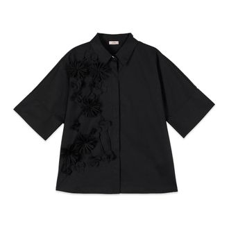 Oltre Hemden - Dames - Blouses & Shirts - Zwart - Maat: XS Katoen