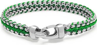 Nialaya Green Woven Box Silver Chain Bracelet in Green /Silver at Nordstrom, Size X-Large