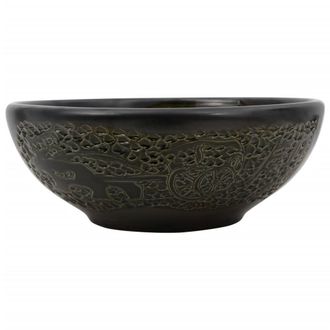 Berkfield Home Countertop Basin Black Round OE&para;41x14 cm Ceramic | Size: 41x14 cm