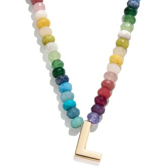 BaubleBar Rainbow Beaded Initial Pendant Necklace in Rainbow Multi - L at Nordstrom