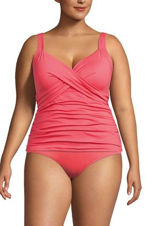 Lands End Wrap Underwire Tankini Top Swimsuit in Wood Lily at Nordstrom, Size 18W