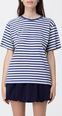 Dunst T-shirt a righe in puro cotone con scollo a girocollo e spalle scese