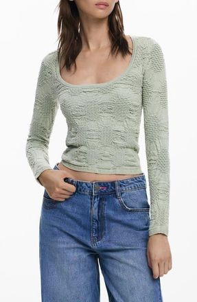 Desigual Textured Scoop Neck Top in Water Green at Nordstrom, Size X-Small