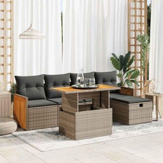 vidaXL Set De Muebles De Jard&iacute;n 6 Pzas Y Cojines Rat&aacute;n Sint&eacute;tico Gris Vidaxl