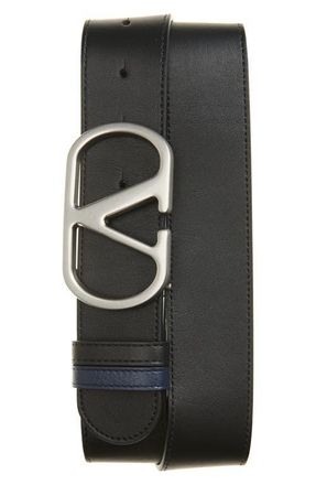 Valentino VLOGO Buckle Reversible Leather Belt in Black at Nordstrom, Size 100